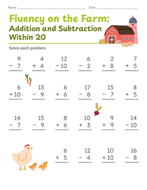 Fluency on the Farm: Addition and Subtraction Within 20