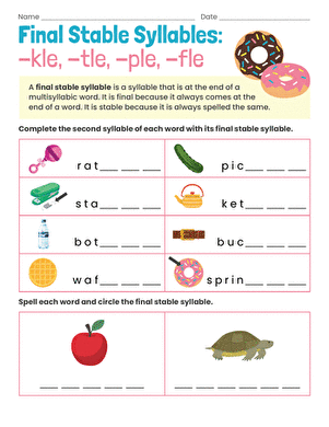 Final Stable Syllables: -kle, -tle, -ple, -fle