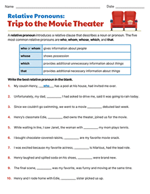 Relative Pronouns: Trip to the Movie Theater