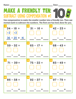 Make a Friendly Ten: Subtract Using Compensation #1