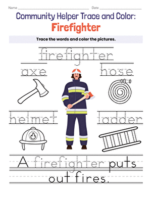 Community Helper Trace and Color: Firefighter