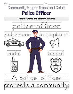 Community Helper Trace and Color: Police Officer