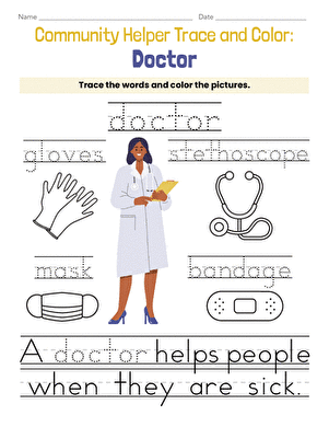 Community Helper Trace and Color: Doctor