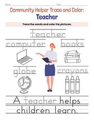 Community Helper Trace and Color: Teacher