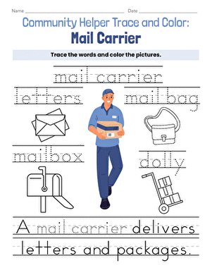 Community Helper Trace and Color: Mail Carrier