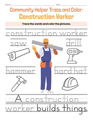 Community Helper Trace and Color: Construction Worker