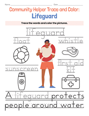 Community Helper Trace and Color: Lifeguard