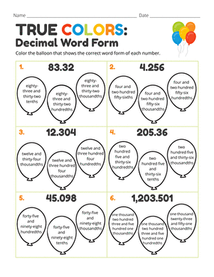 True Colors: Decimal Word Form