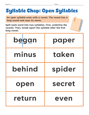 Syllable Chop: Open Syllables