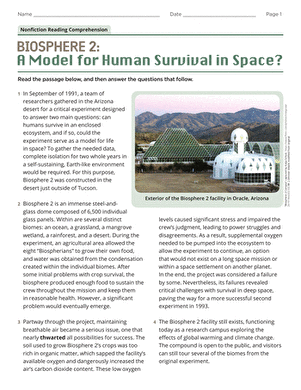 Nonfiction Reading Comprehension: Biosphere 2: A Model for Human Survival in Space?