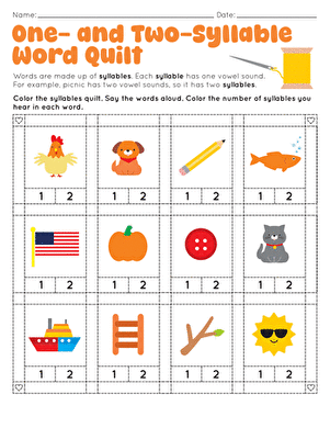 One- and Two-Syllable Word Quilt