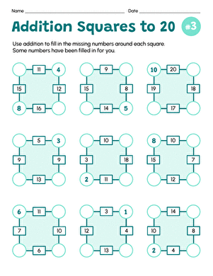 Addition Squares to 20 #3