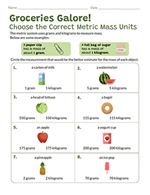 Groceries Galore! Choose the Correct Metric Mass Units