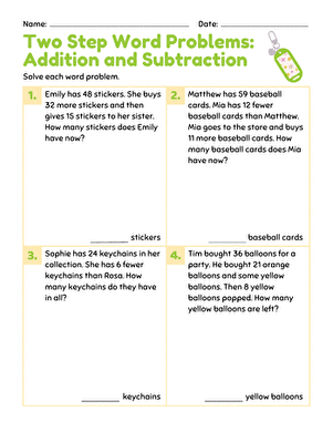 Two Step Word Problems: Addition and Subtraction