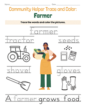 Community Helper Trace and Color: Farmer