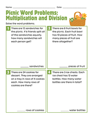 Picnic Word Problems: Multiplication and Division