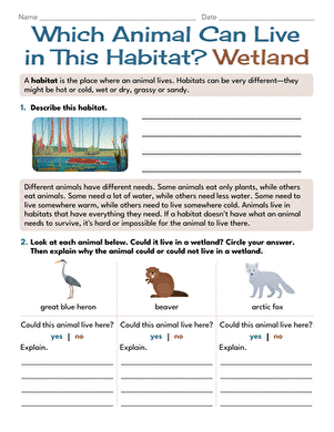 Which Animal Can Live in This Habitat? Wetland