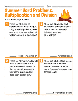 Summer Word Problems: Multiplication and Division