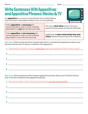 Write Sentences With Appositives and Appositive Phrases: Movies & TV