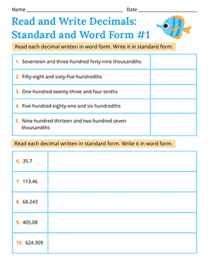 Read and Write Decimals: Standard and Word Form #1