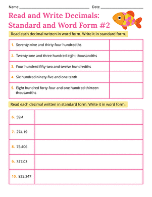 Read and Write Decimals: Standard and Word Form #2