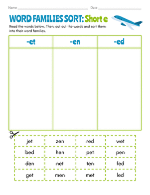 Word Families Sort: Short e