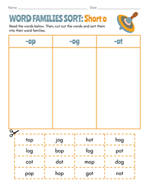 Word Families Sort: Short o