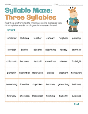 Syllable Maze: Three Syllables