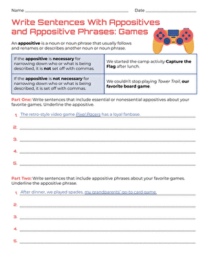 Write Sentences With Appositives and Appositive Phrases: Games