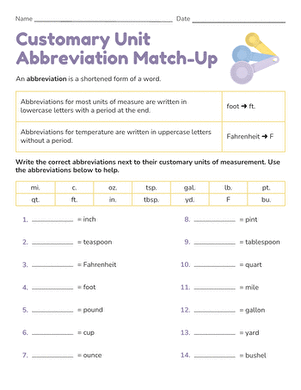 Customary Unit Abbreviation Match-Up