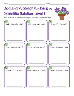 Add and Subtract Numbers in Scientific Notation: Level 1