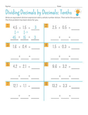 Dividing Decimals by Decimals: Tenths