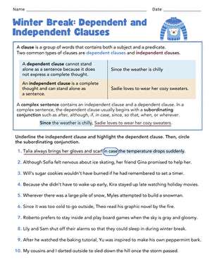 Winter Break: Dependent and Independent Clauses