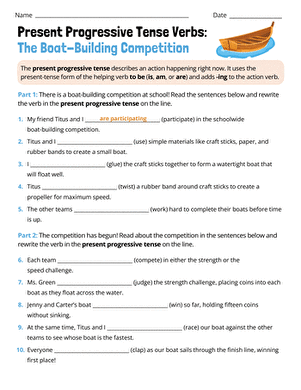 Present Progressive Tense Verbs: The Boat-Building Competition