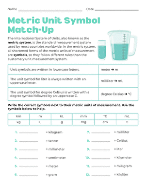 Metric Unit Symbol Match-Up