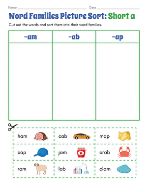 Word Families Picture Sort: Short a