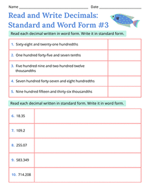 Read and Write Decimals: Standard and Word Form #3