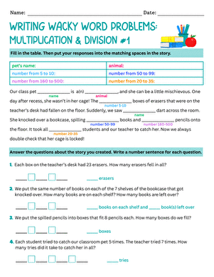 Writing Wacky Word Problems: Multiplication and Division #1