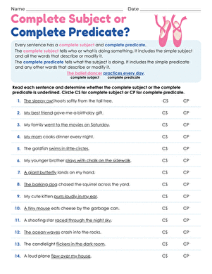 Complete Subject or Complete Predicate?