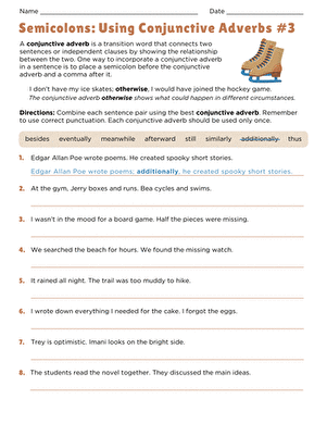 Semicolons: Using Conjunctive Adverbs #3