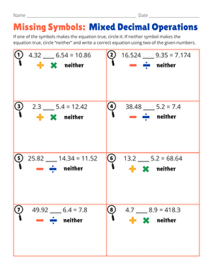 Missing Symbols: Mixed Decimal Operations