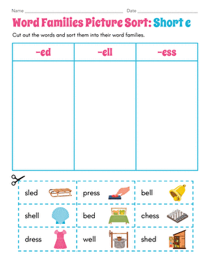 Word Families Picture Sort: Short e