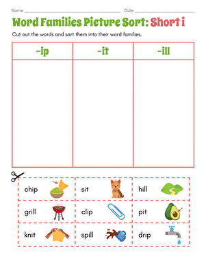 Word Families Picture Sort: Short i