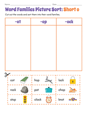 Word Families Picture Sort: Short o