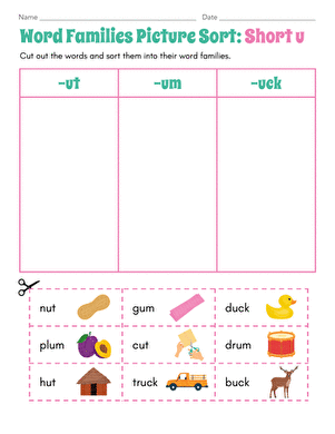 Word Families Picture Sort: Short u