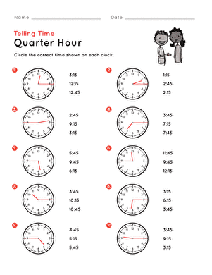 Telling Time on the Quarter Hour: Match It