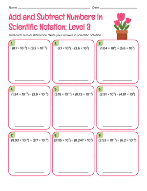 Add and Subtract Numbers in Scientific Notation: Level 3