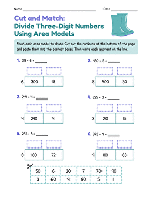Cut and Match: Divide Three-Digit Numbers Using Area Models