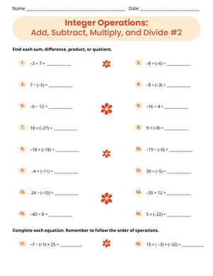Integer Operations: Add, Subtract, Multiply, and Divide #2