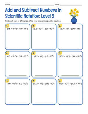 Add and Subtract Numbers in Scientific Notation: Level 2